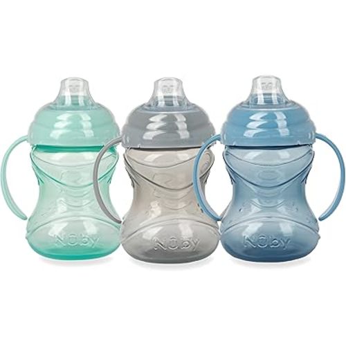 Nuby Clik-It Soft Spout No-Spill Training Sippy Cup with Handles - (3-Pack) 10 Oz - 4+ Months - Neutral