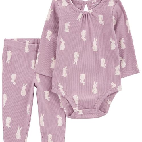Purple Baby 2-Piece Bunny Print Bodysuit Pant Set | Carter’s Oshkosh Canada
