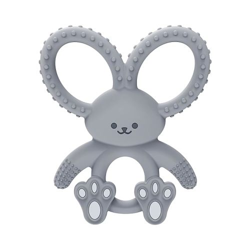 Dr. Brown's Flexees Gray Bunny, Soft 100% Silicone Baby Teether, BPA Free, 3m+ - Bunny, Gray