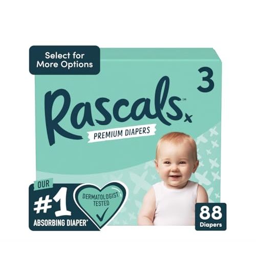 Rascals Premium Diapers Size 3, 88 Count