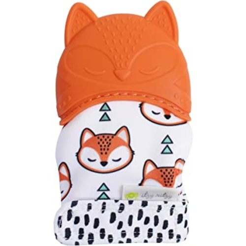 Itzy Ritzy Silicone Teething Mitt - Soothing Infant Teething Mitten with Adjustable Strap, Crinkle Sound & Textured Silicone to Soothe Sore & Swollen Gums - Baby Teething Toy For 3 Mos & Up, Fox