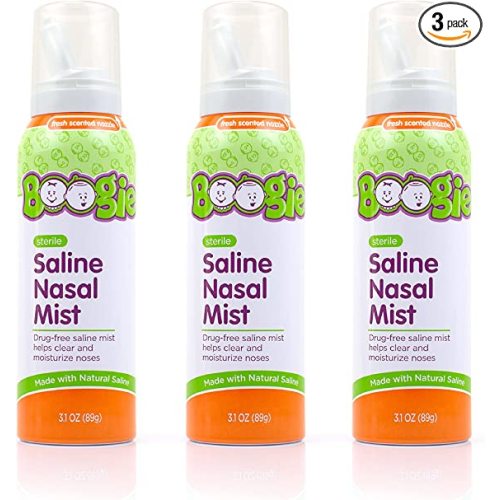 Baby Saline Nasal Spray by Boogie Mist, Allergy Relief, Nasal Decongestant, Made with Saline, Fresh, 3.1 Ounce (Pack of 3)
