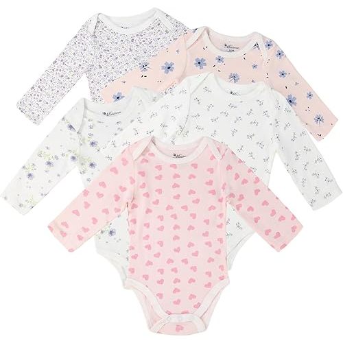 Long Sleeve Bodysuit Girl,100% Cotton 5 Pack One-Piece Baby Clothes,0-24 Months Soft Baby Girls Rompers