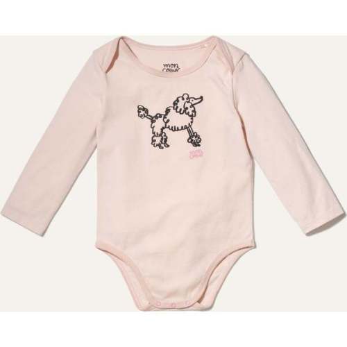 Coco Poodle Print Ribbed Long Sleeve Snap Button Bodysuit, Pink - Mon Coeur | Maisonette