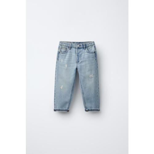 LOW-RISE RIPPED JEANS - Light blue | ZARA United States
