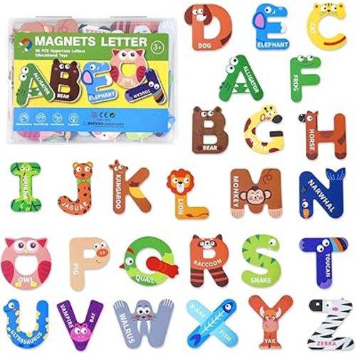 Magnetic Alphabet Letters for Toddlers & Kids - 26 Colorful Animal-Themed Fridge Magnets for Early Spelling & Letter Recognition. Perfect Preschool Gift for Ages 3-5, Ideal for Home & Classroom