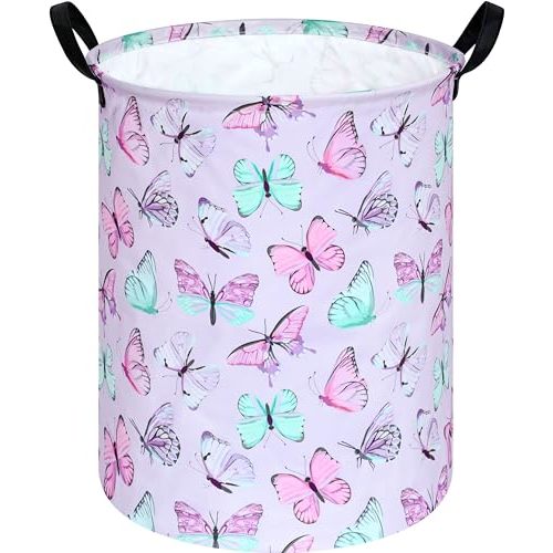 KUNRO Baby Laundry Basket Baby Hamper for Nursery Butterfly Toy Storage Bin Organizer for Girls Bedroom Decor