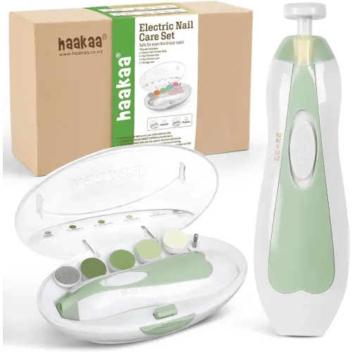 haakaa Baby Nail File Electric Baby Nail Care Set with LED Light, Baby Nail Clippers for Newborn/Infants/Adults Toenails and Fingernails, 6 Replacement Heads & Storage Case, Green
