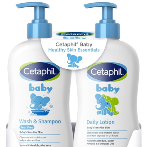 Cetaphil Baby Wash & Shampoo Plus Body Lotion, Healthy Skin Essentials, Head to Toe Hydration for up to 24 Hours, for Delicate, Sensitive Skin, 2-Pack,White
