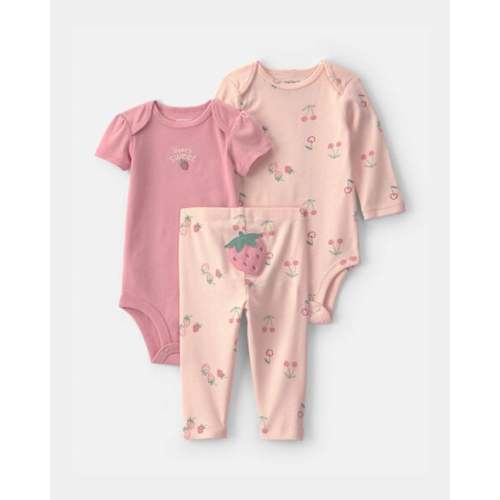 Baby Girl 3-Piece Strawberry Bodysuit & Pant Set - Pink | Carter's