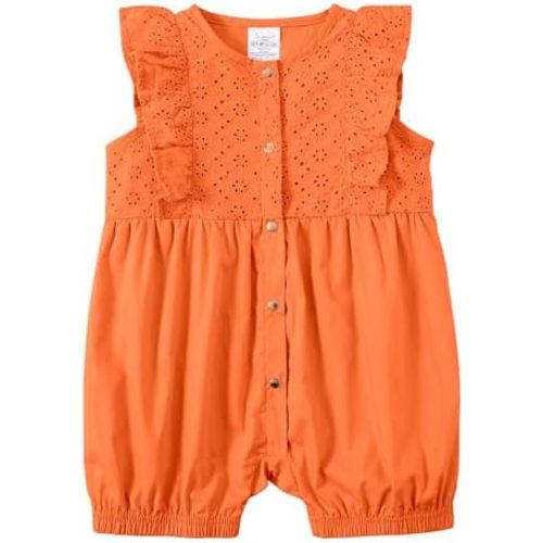 Jimonda Baby Girl lace Ruffle Romper Openwork Floral Clothes Summer Outfits Sleeveless Jumpsuit With Button Front (0-24M)