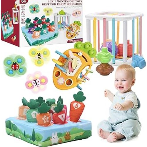 21PCS Baby Toys for 0-6-12 Months Montessori Toys for 1-3 Years Old, 4-in-1 Set with Baby Bath Toys, Stacking Toys, Sensory Toys, and Pull String Toys for Newborn Infant Learning Toys Gifts