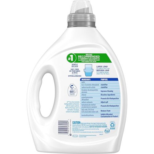 all free clear, Original, Liquid Laundry Detergent for Sensitive Skin, Unscented and Hypoallergenic, Concentrated, 82.5oz, 110 Loads