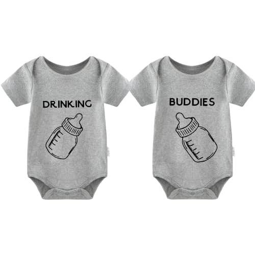 YSCULBUTOL Baby Twins Bodysuit Drinking Buddies Newborn Baby Romper Twins Boy Girl Matching Outfits Triplets Set