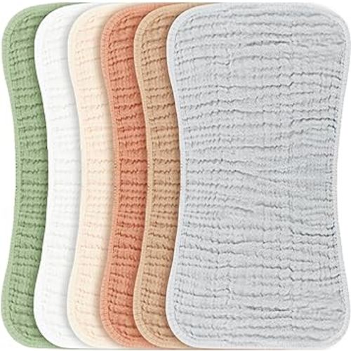 Konssy Muslin Baby Burp Cloths Sets for Unisex- 6 Pack Large 100% Cotton Burping Clothes for Newborn, Baby Girls and Boys