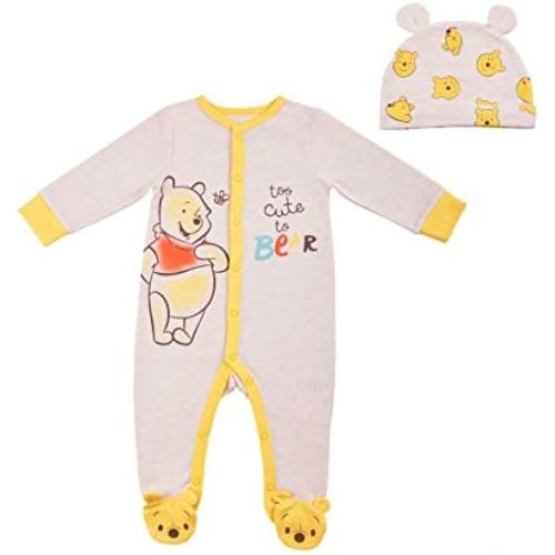 Disney Winnie the Pooh Boys’ Long Sleeve Romper and Hat Set for Newborn – Yellow/Beige or Orange