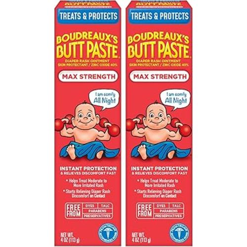 Boudreaux's Butt Paste Maximum Strength Diaper Rash Cream, Ointment for Baby, 4 oz Tube (Pack of 2)