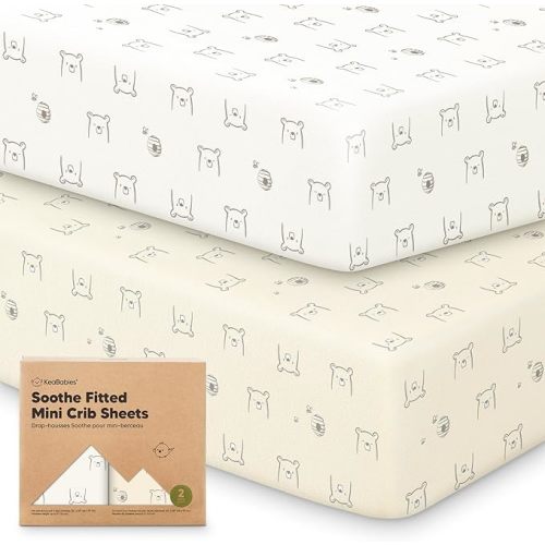2-Pack Mini Crib Sheets Fitted - 38x26 Pack N Play Sheets for Pack and Play Mattress, Organic Cotton, Soft & Breathable Playard Bedding, Neutral Mini Toddler Bed Cover for Boys, Girls (Bumble Bear)