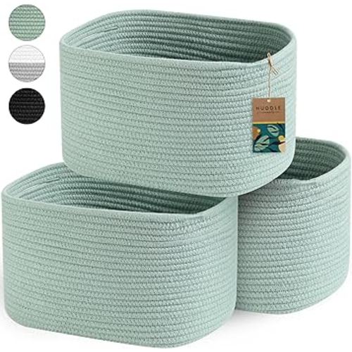 3 WASHABLE Woven Baskets for Storage Baskets for Shelves Large Cotton Rope Baskets for Organizing Decorative Storage Bins Bathroom, Shelves, Toys,Storage Cube Bins, Small Baskets (Sage Green)
