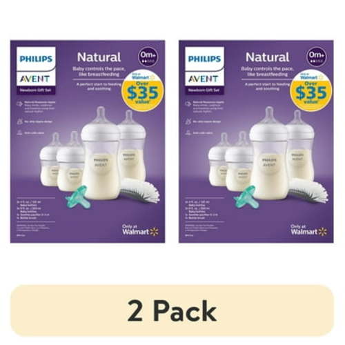 (2 pack) Philips Avent Natural Baby Bottle with Natural Response Nipple Newborn Gift Set, SCD837/03