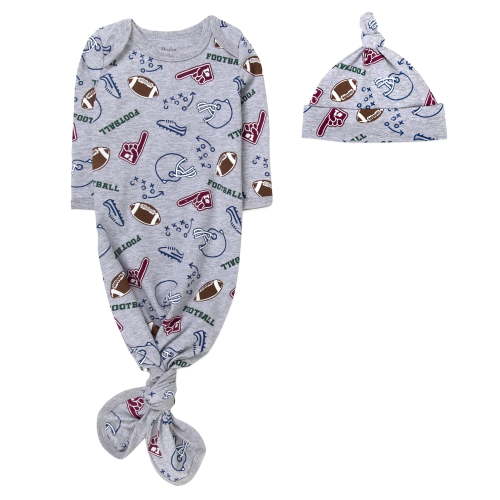 Baby Essentials Knotted Sleep Sack Set with Night Cap, 0-6 Months, Football Fan Pattern