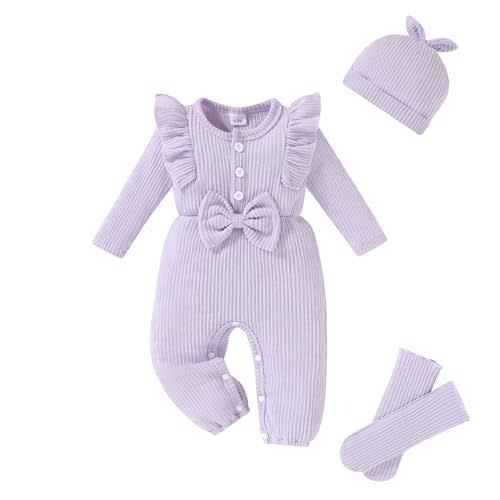 YOUNGER TREE Baby Girl Clothes Newborn Infant Ruffle Romper Long Sleeve Sweater Jumpsuit Hat Socks Toddler Fall Winter Outfit
