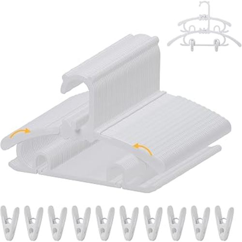 50 Pack Baby Clothes Hangers with 16 Clips, 11-15 inch Adjustable Kid Hanger, Multifunctional Children Hanger for Girl Boy Toddler Kids Child(White)