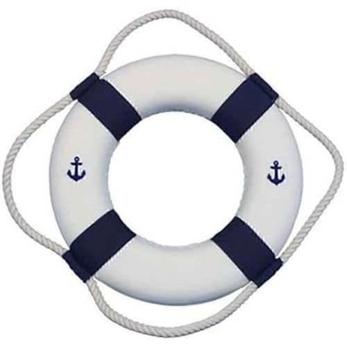 Hampton Nautical Classic White Decorative Anchor Life Ring with Bands Beach Decorating Ideas Accessories, 10", Blue