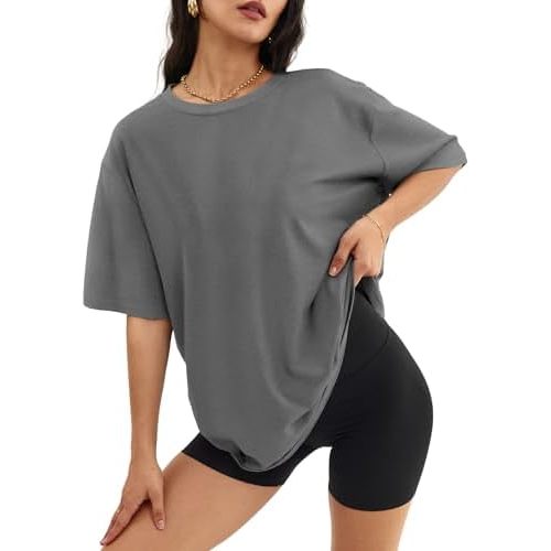 ATHMILE Womens Oversized T Shirts Loose Fit Crewneck Short Sleeve Tops Summer Casual Blouse Y2K 2025 Basic Tee Beach