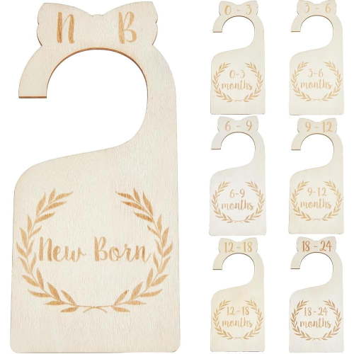 8Pcs Wood Baby Wardrobe Dividers Nursery Decor from Newborn to 36 Month Closet Organizers Hanger Seperaters Baby Nursery Infant Wardrobe Hangers Divider for Newborn Shower