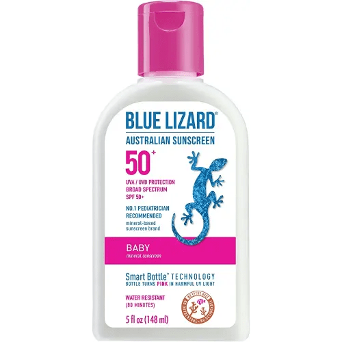 Blue Lizard Baby Mineral Sunscreen with Zinc Oxide, Water Resistant, UVA/UVB Protection with Smart Technology - Fragrance Free, Unscented, SPF 50 - 5 Fl Oz - Bottle