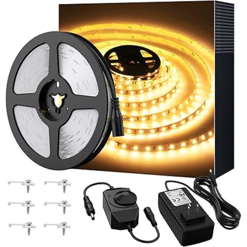 Warm LED Strip Lights,Onforu16.4ft Dimmable Strip Lighting,3000K 5m 12v Tape Light, 2835 LEDs Flexible Warm White Rope Light for Home,Kitchen,Under Cabinet,Bedroom, Christmas Decor, Non-Waterproof