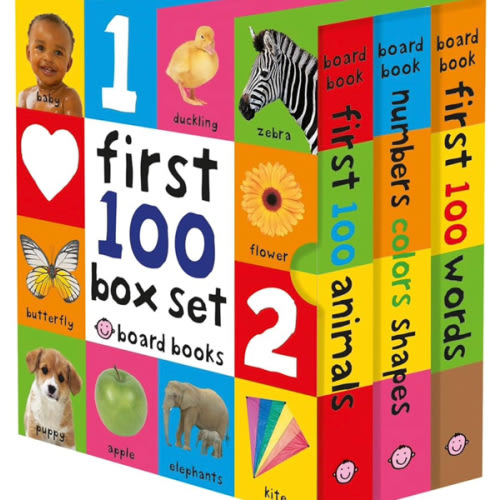 First 100 Board Book Box Set (3 books): First 100 Words, Numbers Colors Shapes, and First 100 Animals