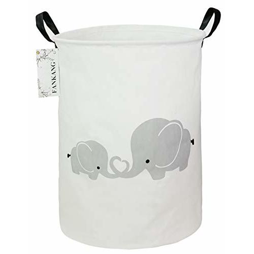 FANKANG Storage Basket, Nursery Hamper Canvas Laundry Basket Foldable with Waterproof PE Coating Large Storage Baskets for Kids Boys and Girls, Office, Bedroom, Clothes,Toys(Love Elephant)