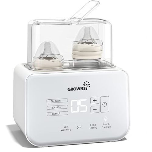Baby Bottle Warmer, Grownsy 8-in-1 Fast Milk Warmer with Timer Breastmilk or Formula, Fits 2 Bottles, Accurate Temperature Control, with Defrost, Sterili-zing, Keep, Heat Baby Food Jars Function