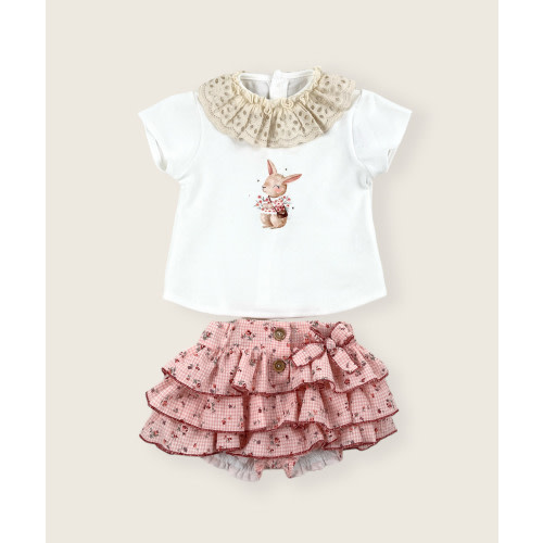 Top with Bunnie and Ruffle Eyelet Collar and Gingham Ruffled Bloomer Set (6M--24M)
