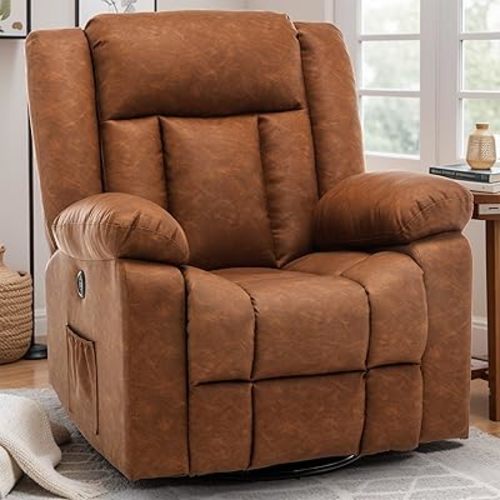 Rocker Recliner Chair, Glider Recliner Chairs for Adults, 360° Swivel Recliner with Massage and Heating, Rocking Recliner Chair with Side Pockets and USB for Living Room, Nursery, Bedroom