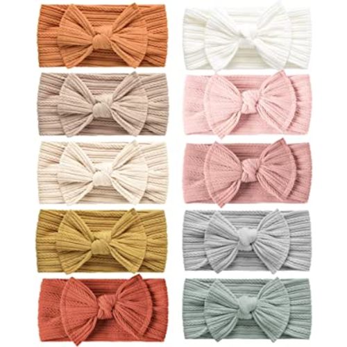 Niceye Pack of 10, Baby Girls Headbands with Bows Handmade Hair Accessories Stretchy Hairbands for Newborn Infant Toddler