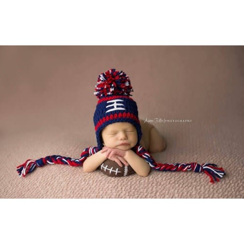 Patriots Crochet Baby Beanie, Football Hat, Newborn Photo Prop