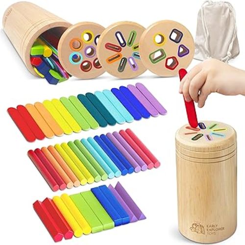 Wooden Montessori Baby Toddler Toys: 3 in 1 Learning Fine Motor Skills Juguetes, Educational Color Sorting Fidget Sensory Toys for Toddlers Boys Girls Gifts Object Permanence Cause and Effect