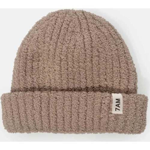 Fuzzy Ribbed Beanie, Taupe - 7AM Enfant | Maisonette