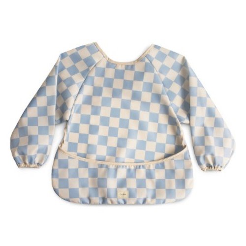 Mushie Long Sleeve Bib Smock with Pocket - Blue Check