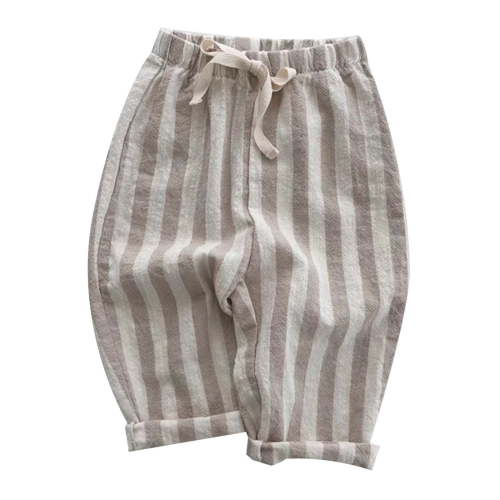 Fshinging 2025 Boys Minimalist Striped Pants Summer Sport Casual Elastic Waist Drawstring Lace Up Trousers Size 6-12 Months