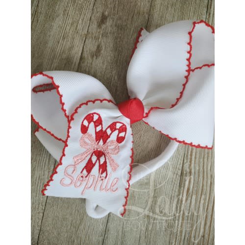 Candycane Hair bow - Christmas bow - Hair bow with name - monogrammed bows for girl - baby headband bows - Embroidered peppermint hairbows--