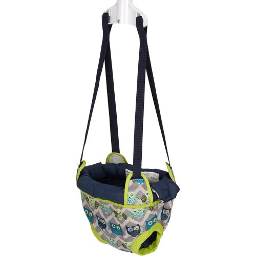 Evenflo Exersaucer Johnny Jumper Featuring Easy-to-Use Clamp Attachment for Quick and Tool-Free Set Up and Adjustable Straps to Customize the Height for Your Child, Owl