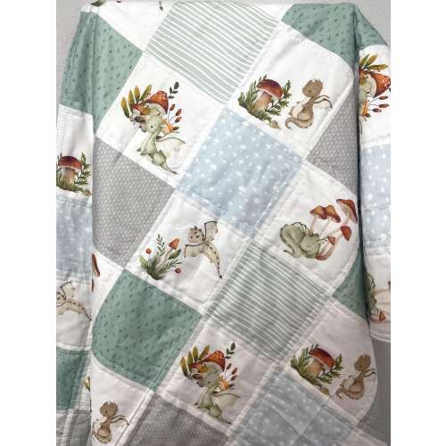 baby boy quilt, dragons theme nursery, clouds, handmade baby blanket, baby shower gift, Sage green and gray