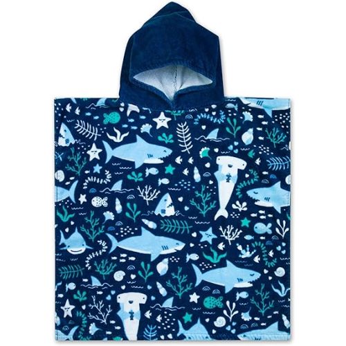 Baba & Bear Hooded Towel for Kids Swimsuit Cover Up for Beach, Pool, Bath (Shark)