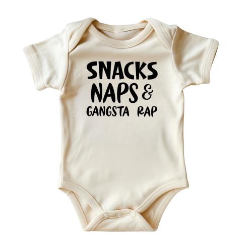 Snacks Naps Gangsta Rap Baby Bodysuit • Funny Baby Onesies® • Natural Color Baby Clothing • Hip Hop Baby Clothes • Printed in USA