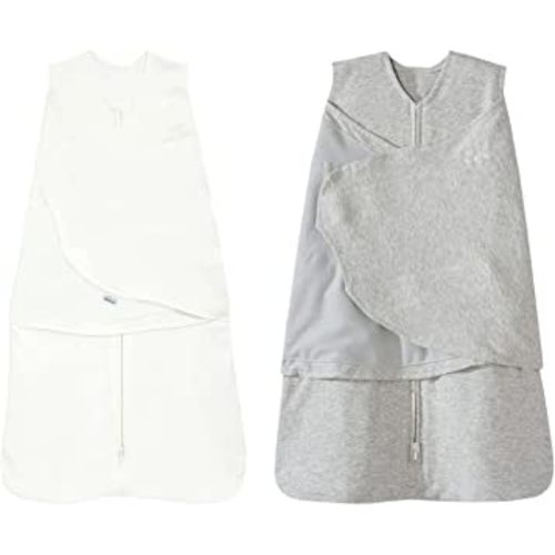 HALO 100% Cotton Sleepsack Swaddle, 3-Way Adjustable Wearable Blanket, TOG 1.5, Cream and Grey, Newborn, 0-3 Months