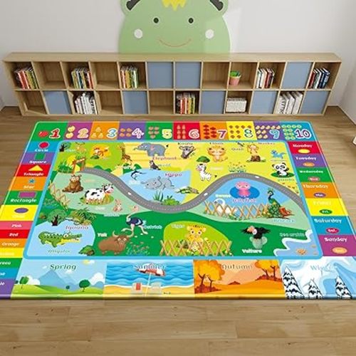 Kids Rugs Play Mat, Animals Zoo Play Rug for Playroom, Fun Playmat ABC Alphabet Educational Area Rug, Kids Baby Floor Mat, Kids Play Rug for Nursery Classroom Bedroom (59X39.4 INCH)